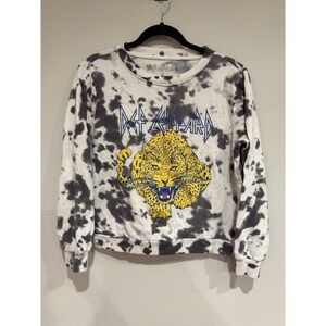 Def Leppard Sweater M Black and Whi Tie Dye Leopard Crewneck Sweatshirt